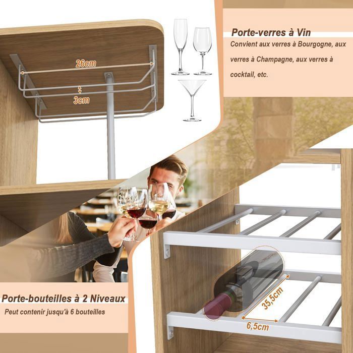 GOPLUS Set Table à manger&2 Chaise, Ensemble 3 Pièce,120 x 40 x 35cm, Etagère à Vin à 2 Niveaux&Etagère de Stockage Ouverte,Naturel