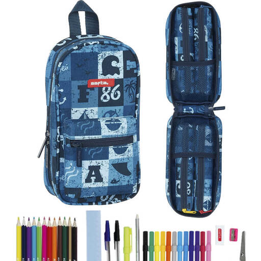  Trousse à crayons Safta Blue Vibes Maxi, 33 pièces