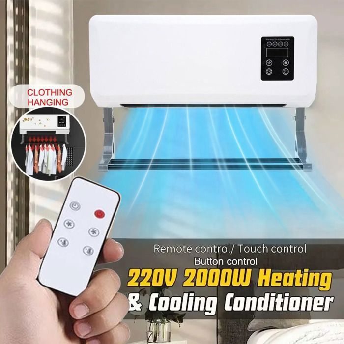 Ventilatore da parete da 2000 W, raffrescatore d'aria, riscaldatore elettrico, con telecomando, adatto per l'uso tutto l'anno.
