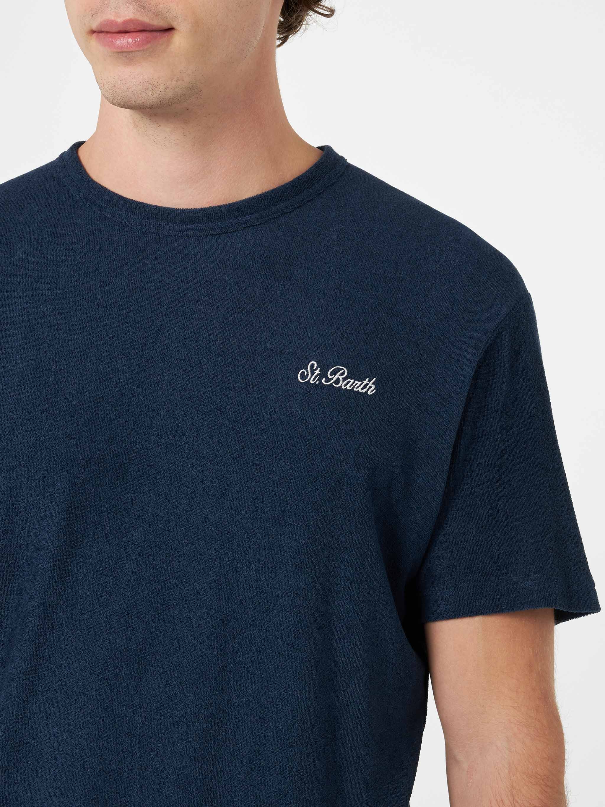Gary heren T-shirt van marineblauw badstof met St. Barth-borduurwerk