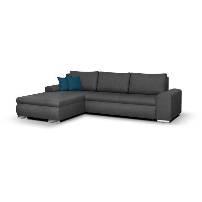 Canapé d'angle convertible réversible 5 places Indian - Tissu gris foncé - L 289 x P 94/188 x H 88 cm