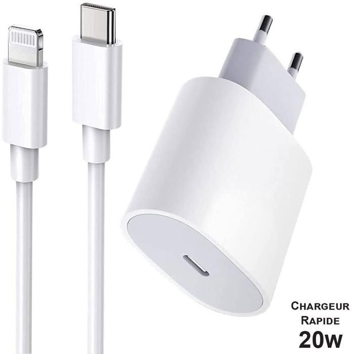 Carregador rápido de 20 W compatível com iPhone 14/13/12/11/X - Cabo USB-C para Lightning de 1 m | Loja Aginji® França