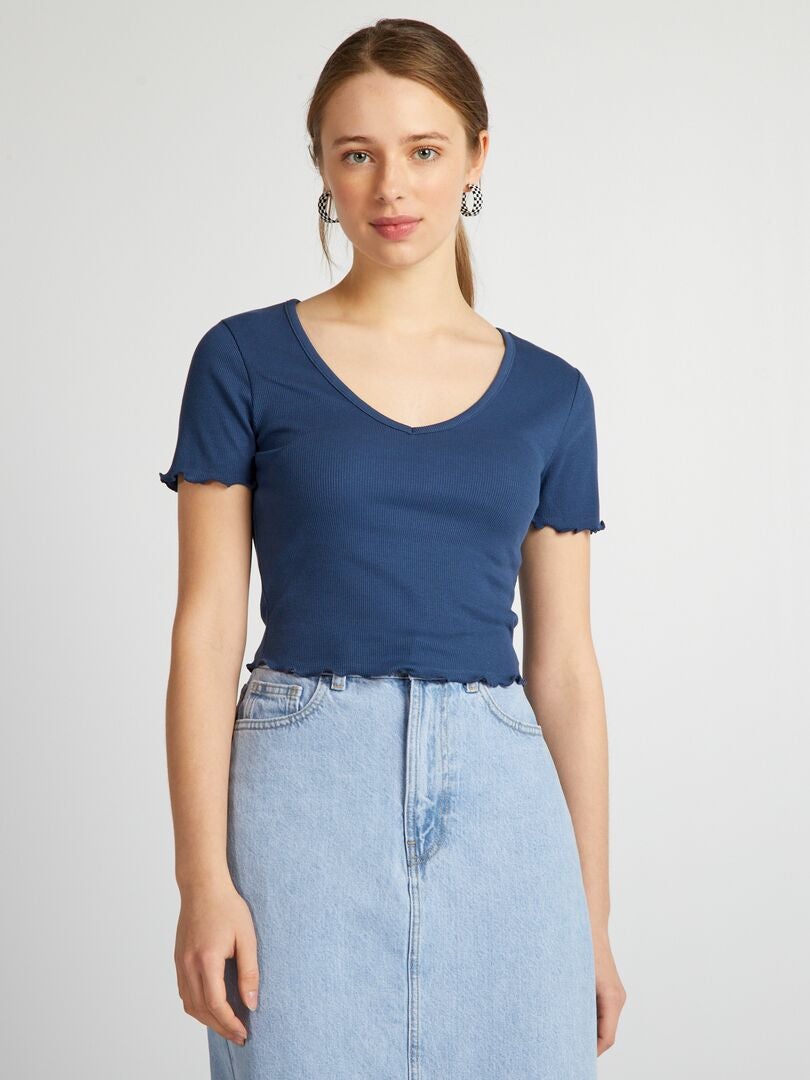 Crop-top met golvende randen - BLAUW