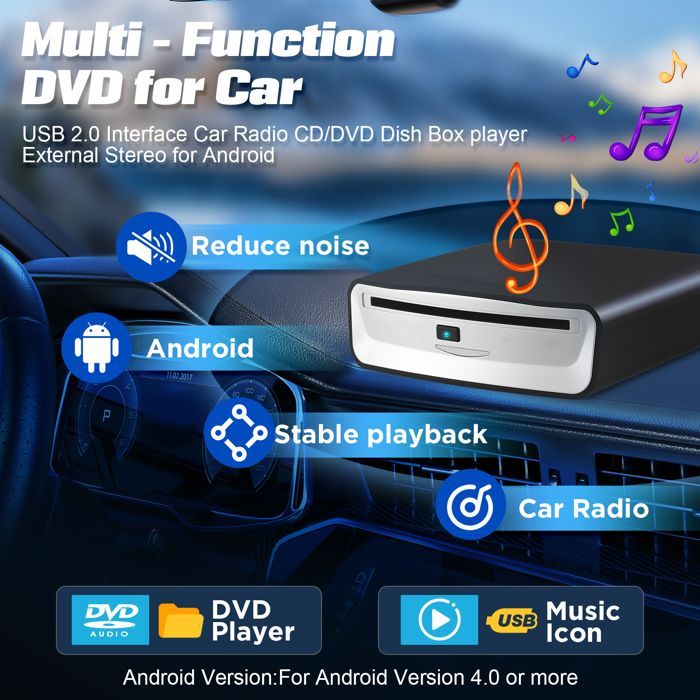 Lettore CD/DVD Bluetooth per auto, box USB originale, dispositivo di navigazione universale per auto/TV