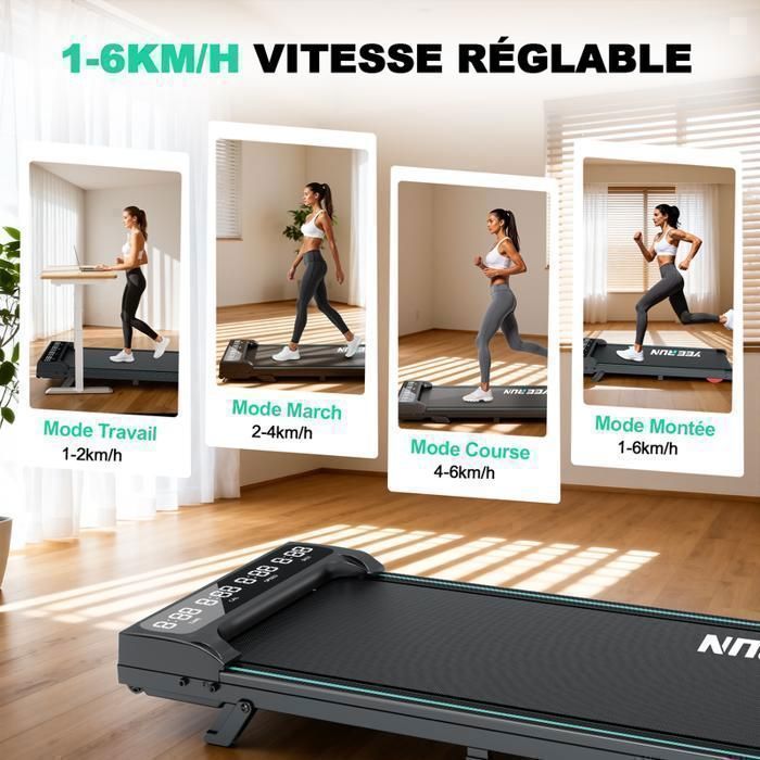 Tapis de course - YEE RUN - Moteur 2,5 HP - Vitesse 1-6 km/h - Inclinaison manuelle 9%