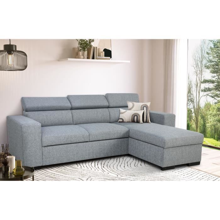 Reversible corner sofa bed with storage - 4 people - VICOMTE - Grey fabric - 237 x 76/88 x 167 cm