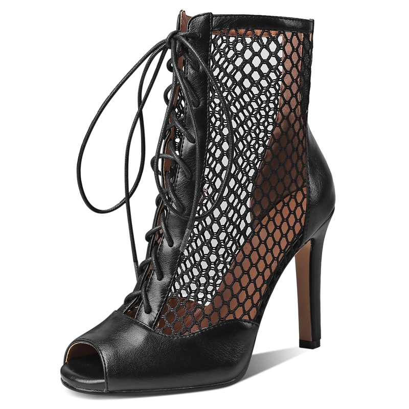 Sandales à talons très hauts en maille patchwork PU et résille, bout ouvert, pour femmes, chaussures d'été décontractées et de soirée, collection 2021.