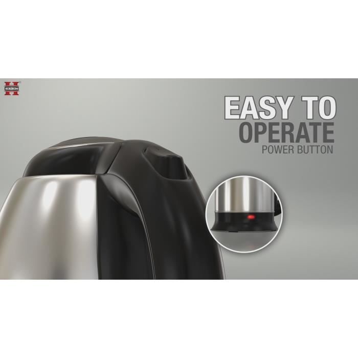 Bollitore elettrico - Herzberg - HG5011-SIL - Acciaio inossidabile spazzolato - 1,8 l - 1500 W senza fili