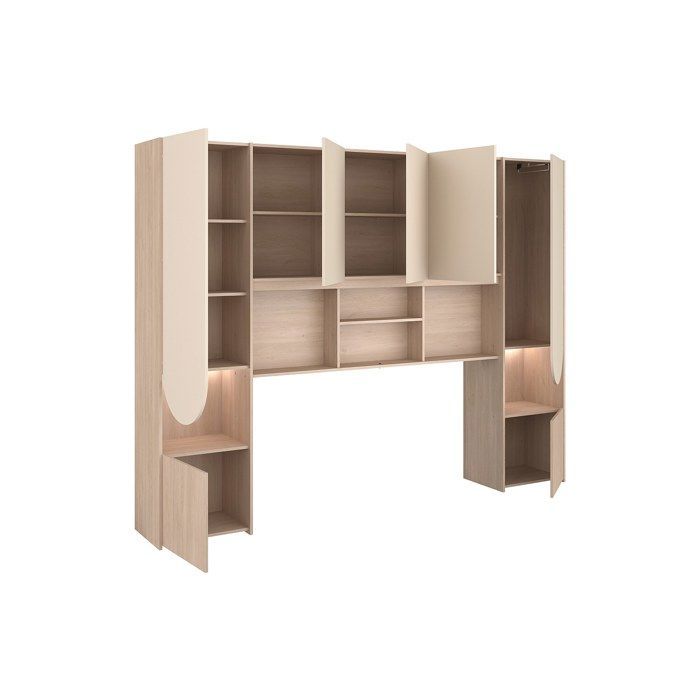 Ponte de cama com arrumação – Com LEDs – C266 cm – Bege e natural – DOMELITO