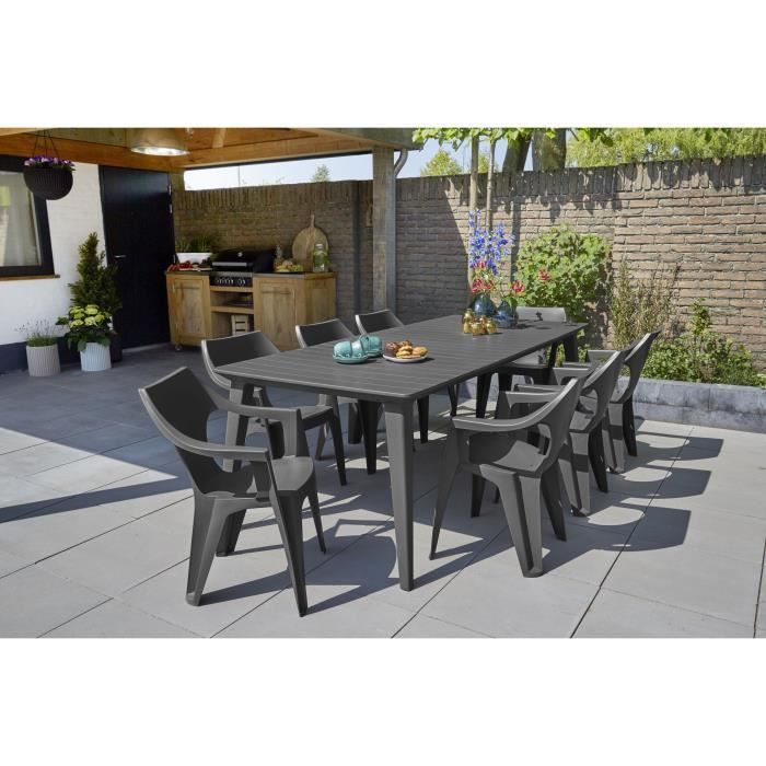 Mesa de jardín rectangular, color gris grafito, resina, para 8 a 10 personas, Lima, Allibert by KETER