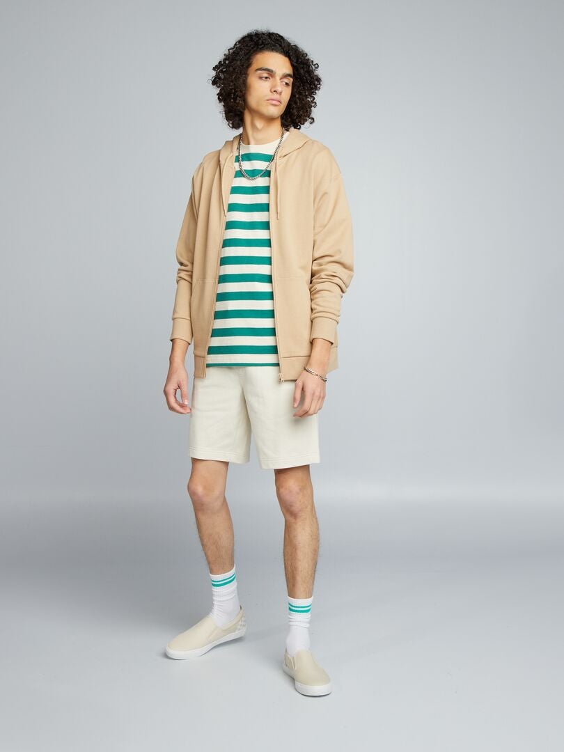 Effen hoodie met rits - BEIGE