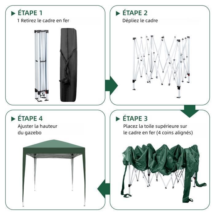 Cenador plegable de jardín de 2x2 m, carpa impermeable para fiestas con 4 lados, revestimiento protector plateado, protección UV.