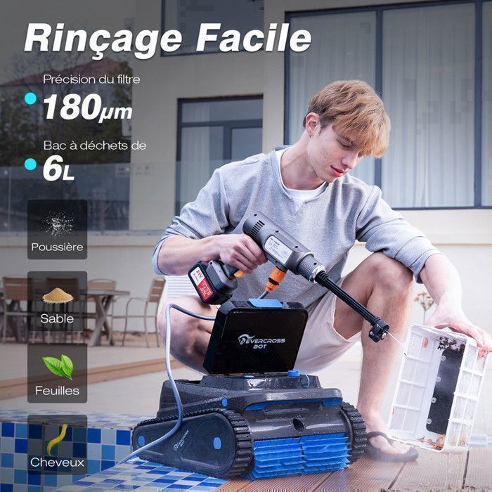 EVERCROSS BOT U8 Robot Piscine Sans Fil, avec APP,  Nettoyage du Fond, des Parois et de la Ligne d' Eau, 120Min & 200m² d'Autonomie