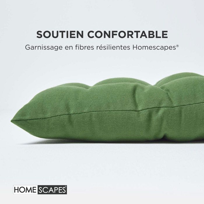 Cojín para banco de jardín - HOMESCAPES - Verde oscuro - 108 x 42 x 5 cm - Alfombra - Algodón y poliéster - Exterior