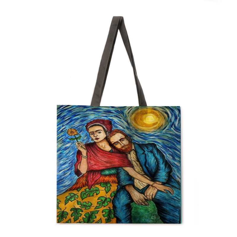 Sacs à bandoulière pour femmes, imprimés d'oiseaux peints à l'effigie de Van Gogh, sacs de plage et sacs de courses pliables.