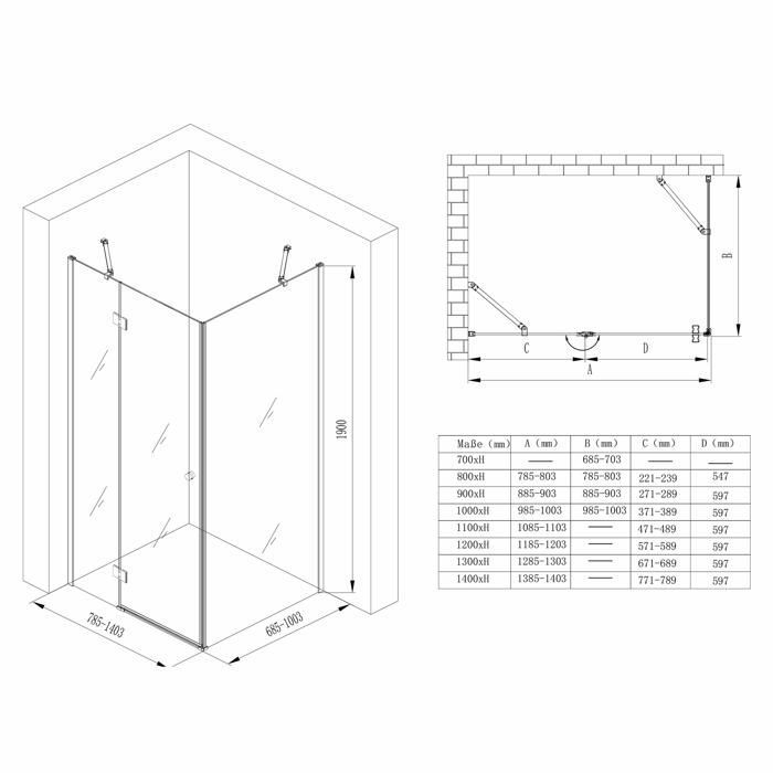Mampara de ducha esquinera transparente de 100x100 cm con puerta pivotante, Doporro Ravenna5 rectangular