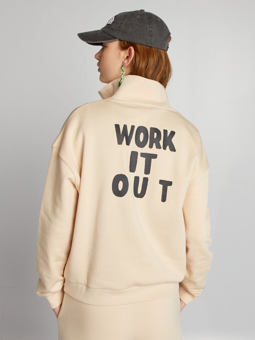Trucker-sweatshirt van fleecestof - BEIGE