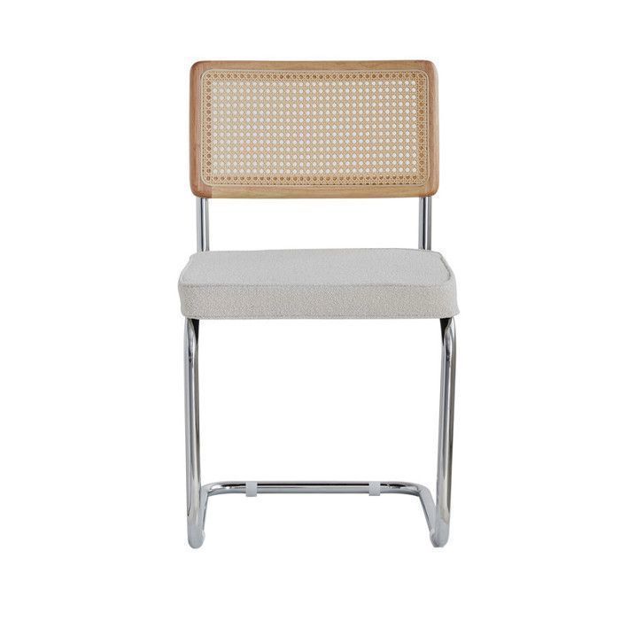 4er-Set Stühle – DOWISDOLY – Esszimmerstühle – Rattan und Metall – Weißes Fleece