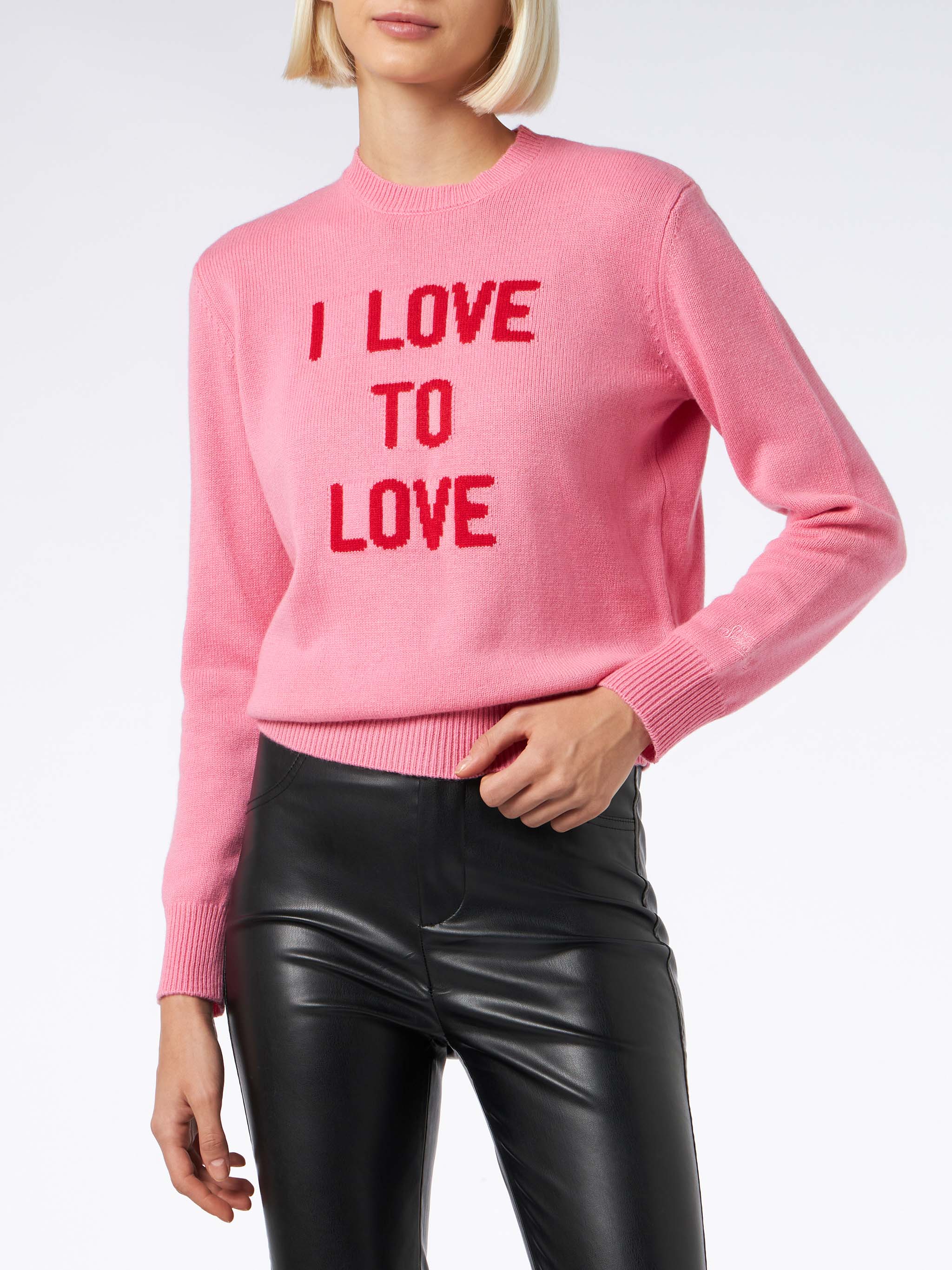 Ik ben dol op de Love Print roze coltrui voor dames | SPEC EDITION