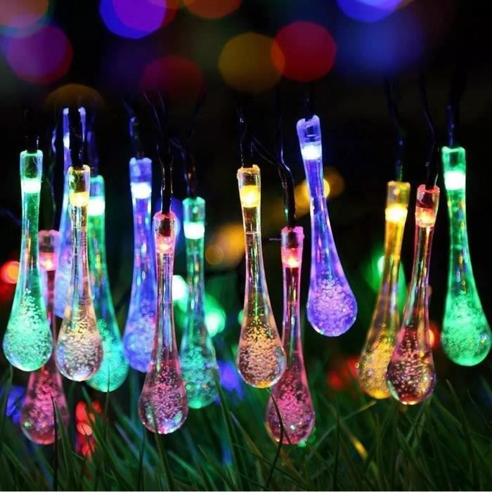Guirnalda de luces solares en forma de lágrima de 7 m con 50 LED, 8 modos, resistente al agua para exteriores, ideal para fiestas en el jardín, Navidad, etc. (Color)