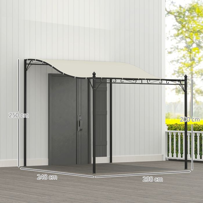 Pérgola de jardín Outsunny - Techo impermeable, orificios de drenaje - Estructura metálica - 3 x 2,5 m - Color crema