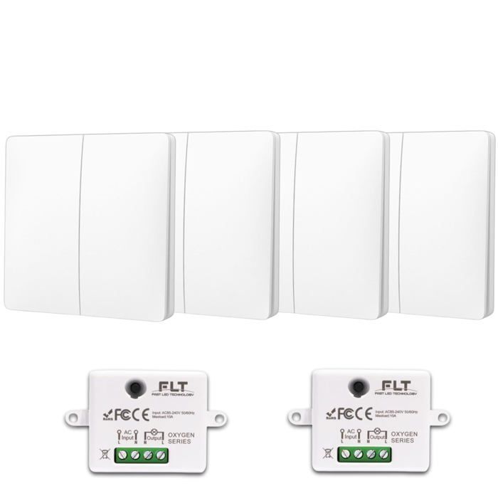 Wireless and battery-free two-way switch kit - Ready to install - 4 double-pole switches + 2 radio receivers