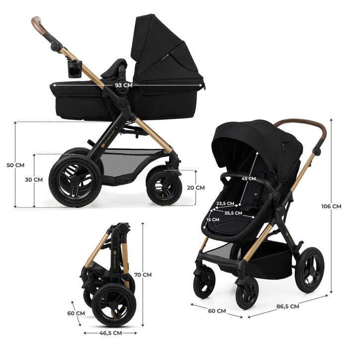 Kinderkraft MOOV2 AIR 3-in-1 Travel System, Suitable from Birth to 27 kg, Includes Mink PRO I-Size Car Seat, Black