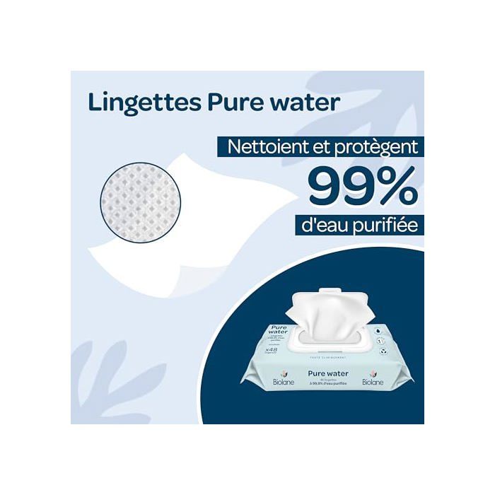 Lingettes bébé - Biolane - Pure Water - À l'eau purifiée - Peaux sensibles - Fabriqué en France