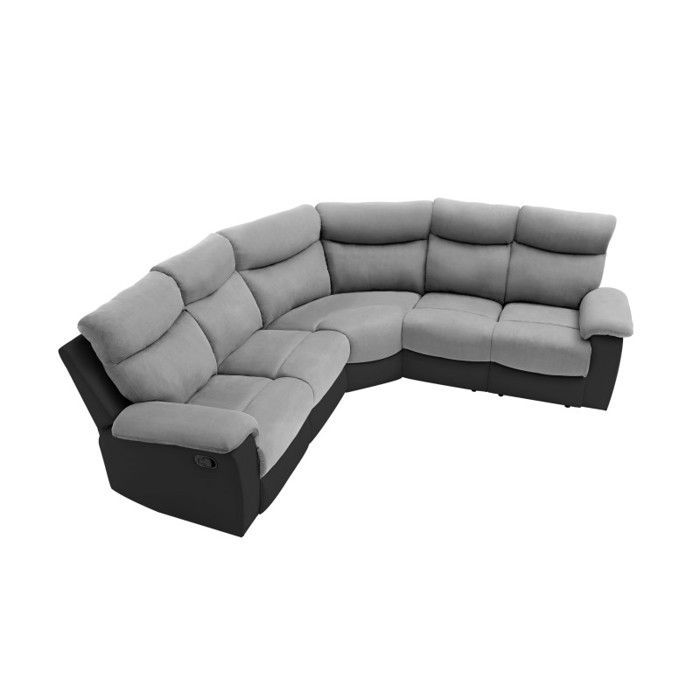 Canapé d'Angle de Relaxation OSCAR 5 places bi-matière - Gris/Noir - L238 x P238 x H99cm - LOUNGITUDE