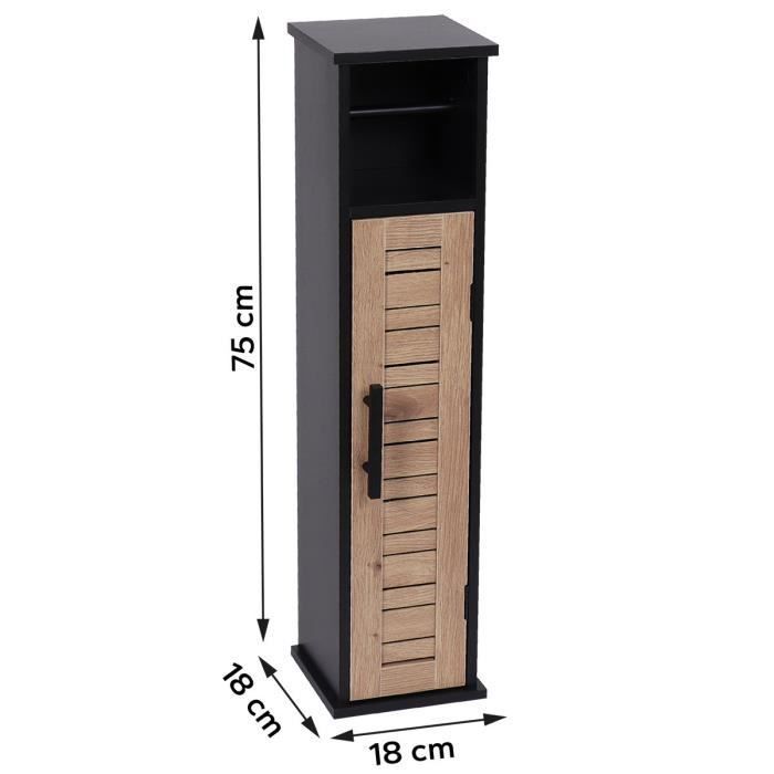 Meuble Réserve et Dérouleur de Papier WC - TENDANCE - H 75 cm - Noir - 1 porte - 1 étagère