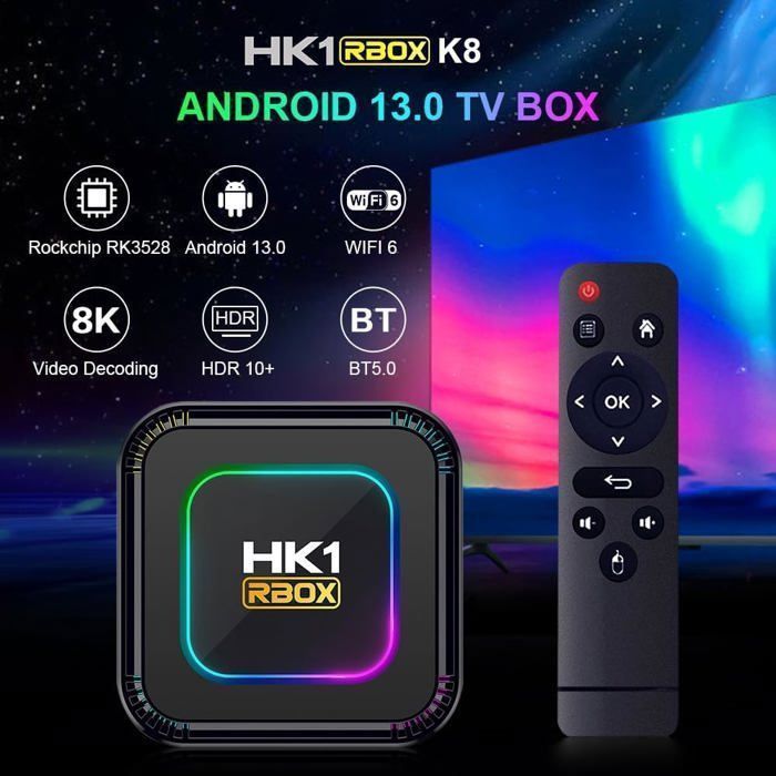 Boitier iptv,Android 13 TV Box Quadcore 4Go+64Go,Support 8K Ultimate HD Smart TV Box, boitier multimédia WiFi 6 BT5.0 100M