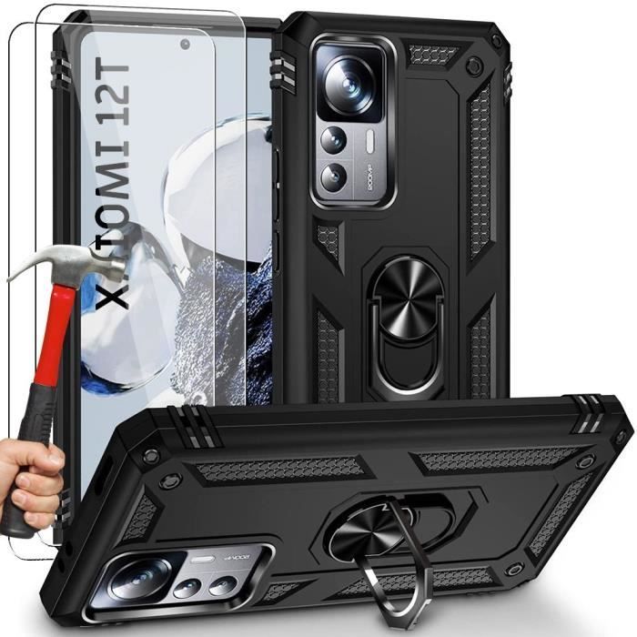 Custodia nera per Xiaomi 12T - 12T Pro con pellicola protettiva in vetro temperato - YIOU - Rigida - Silicone, PC