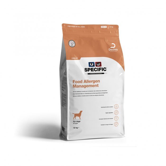 Croquetes de peixe Dechra Specific Dog CDD-HY para o controle de alergias alimentares, 12 kg