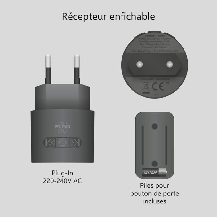 Wireless doorbell - with 2 compact plug-in receivers - 200-meter range - IP65 waterproof - 64 melodies - Black