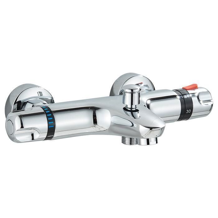 Mitigeur Baignoire Thermostatique Mitigeur de Douche avec Contrôle de La Température Laiton Finition Chromée