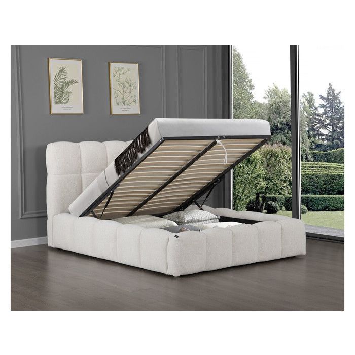Lit double en tissu avec coffre 