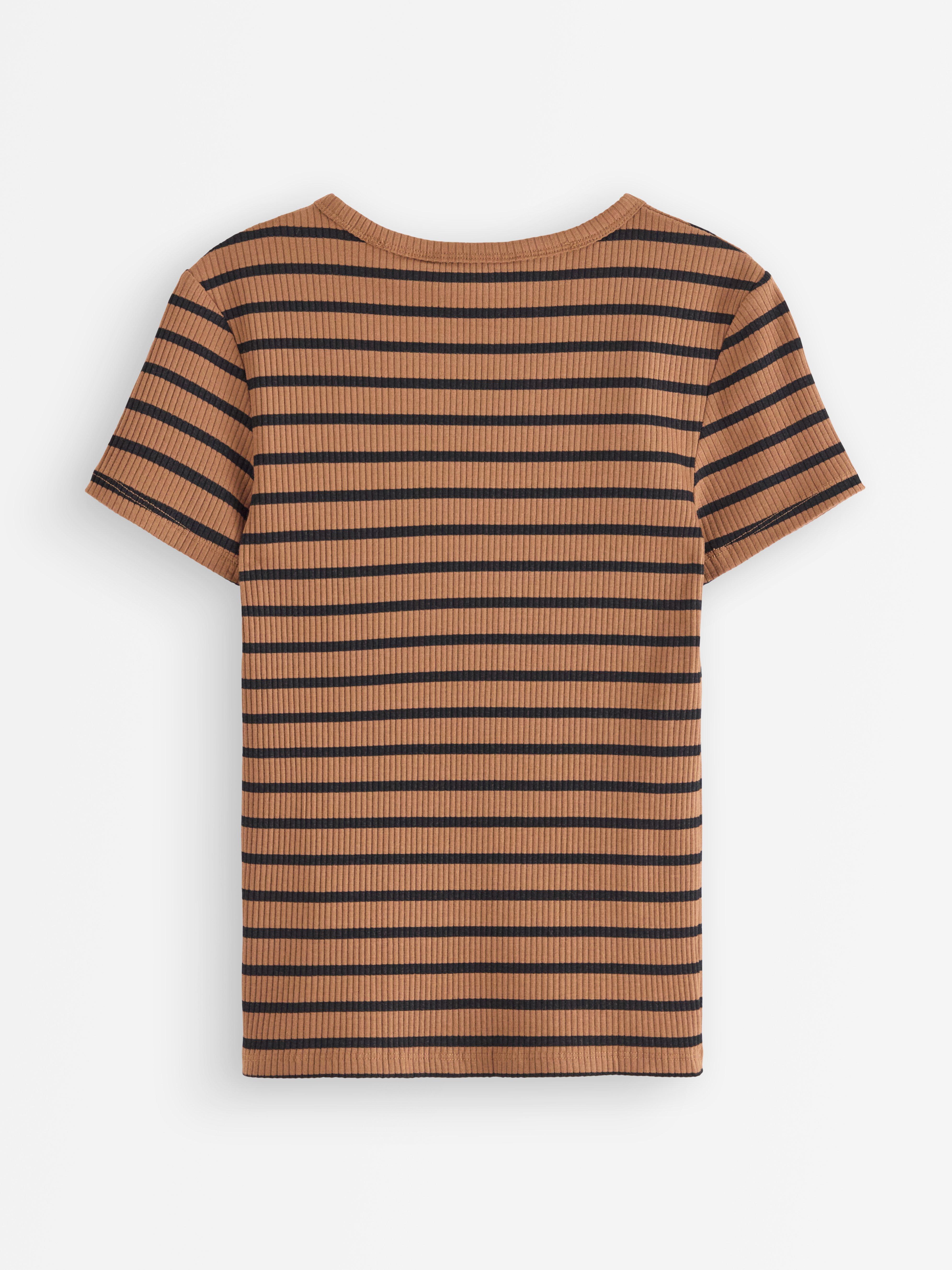 Ribbad kortärmad topp Light Brown