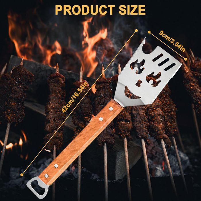 Espátula para barbacoa 8 en 1, herramienta multifuncional para parrilla con abridor de botellas, accesorios para barbacoa para acampar al aire libre.