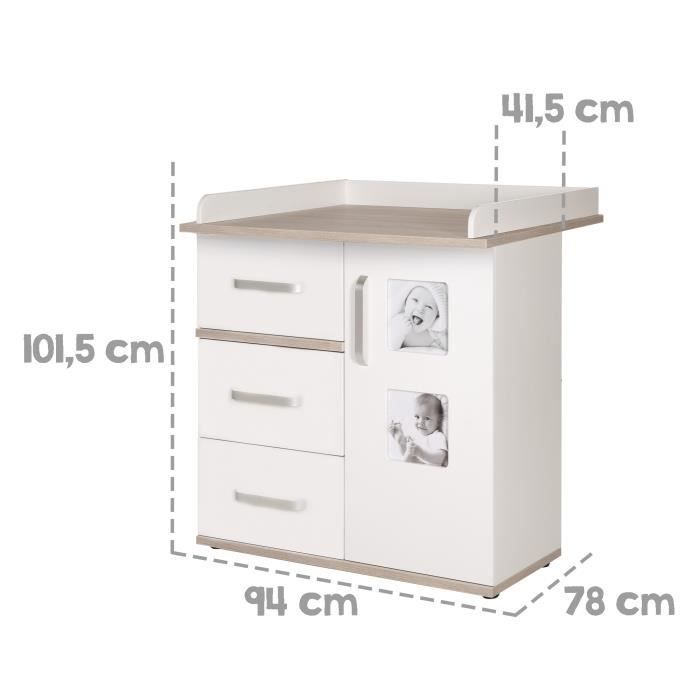 Commode à langer ROBA Moritz - 3 tiroirs et 1 porte - Blanc