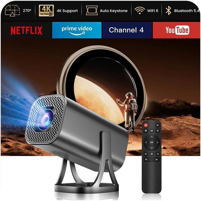 Vidéoprojecteur Mini Rétroprojecteur Projecteur Vidéo Portable 1080P 4K Wifi 6 Bt 5.4 Rotation 270° Trapézoïdale Automatique[XV68]