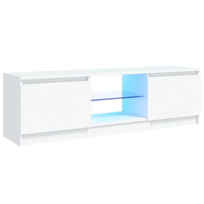 Mueble para TV vidaXL con iluminación LED, blanco, 120x30x36 cm, paneles de madera y cristal templado, soporta televisores de hasta 50