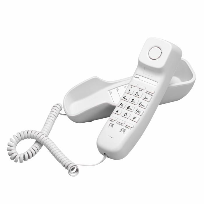 ORNIN T112 - Téléphone filaire Trimline avec identification de l'appelant, montage mural, blanc