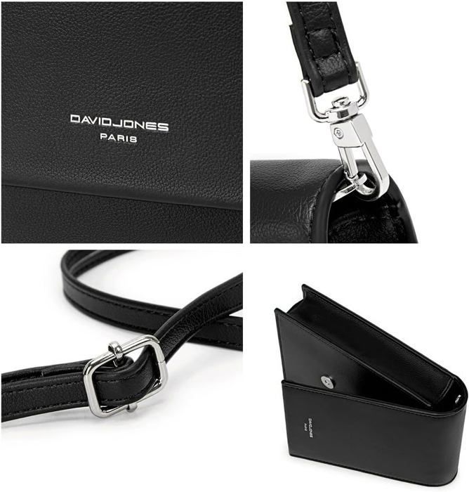 David Jones – Damen-Handytasche/Umhängetasche – Mini-Clutch, kleine Schultertasche, Kunstleder (PU) – Schwarz