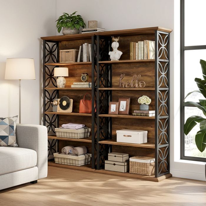 Librería alta de 6 niveles, 180 cm, estilo industrial con estructura metálica y estantes abiertos.