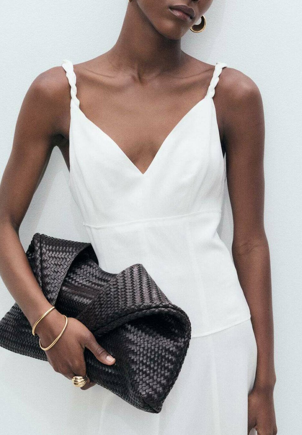 Robe longue Mango à col en V - blanche