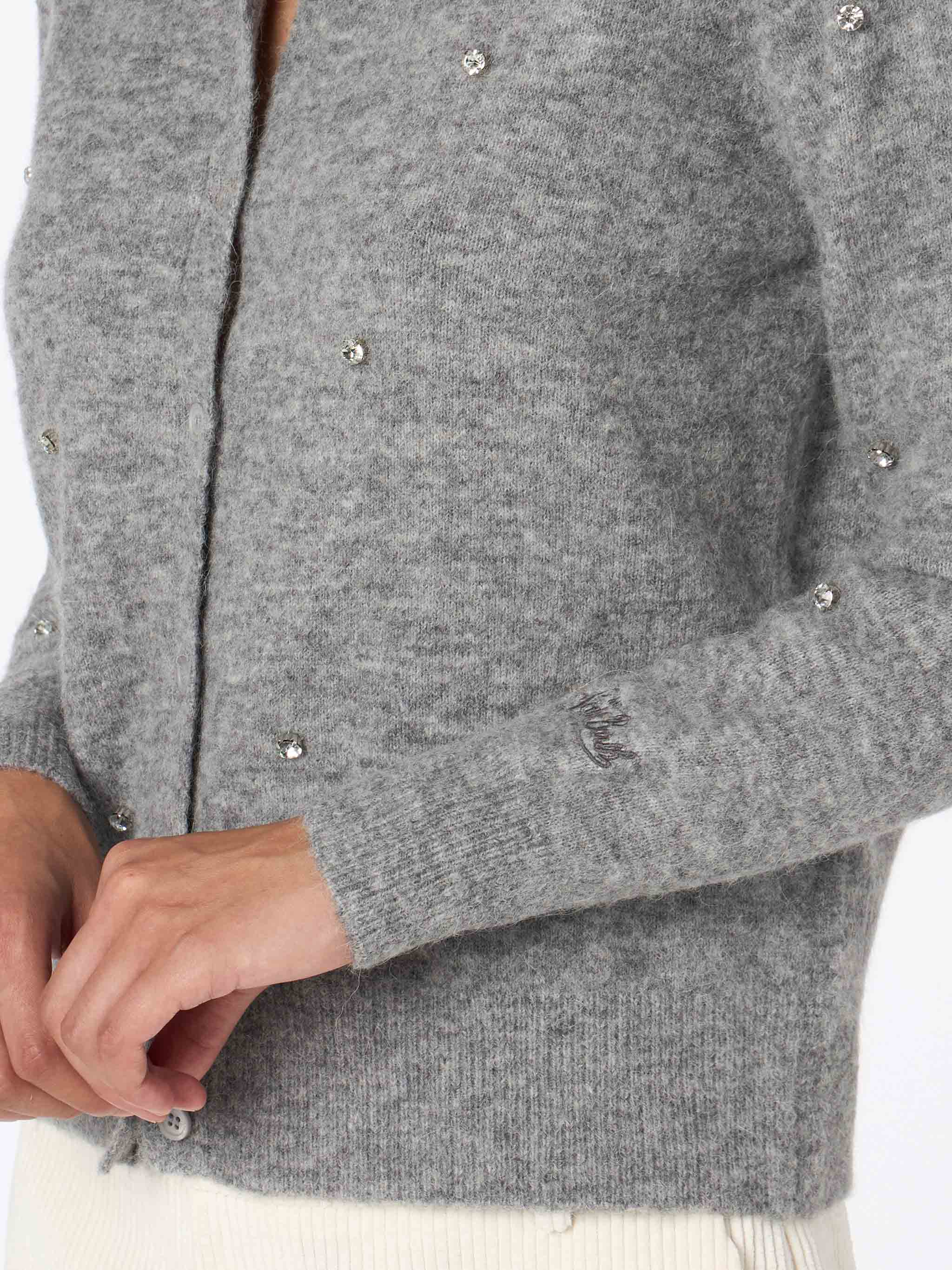 Grijze Bellamy damescardigan met zilveren strass-steentjes