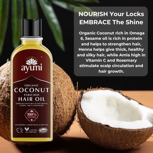 Ayumi Naturals kookos- ja rosmariinihennaöljy hiuksille 150ml
