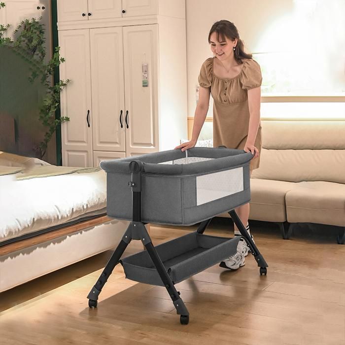 Lit Bebe，MagicZC Lit Bébé Cododo,Réglable，avec Six cadeaux, Moustiquaires, matelas, tables à langer etc, Gris