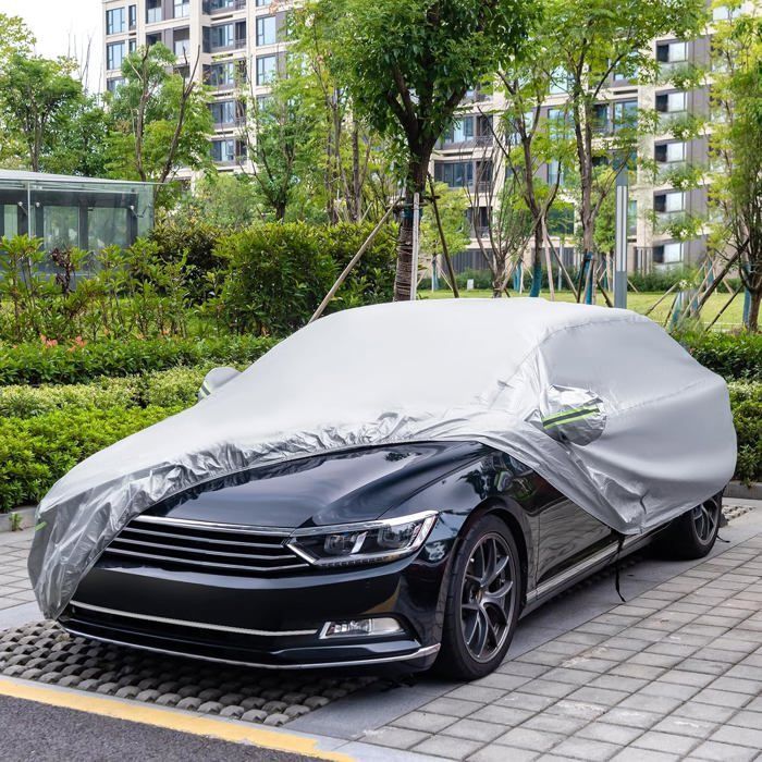 Funda para coche de exterior COSTWAY, con puerta con cremallera, tiras reflectantes y bolsa de almacenamiento, no superior a 431 cm.