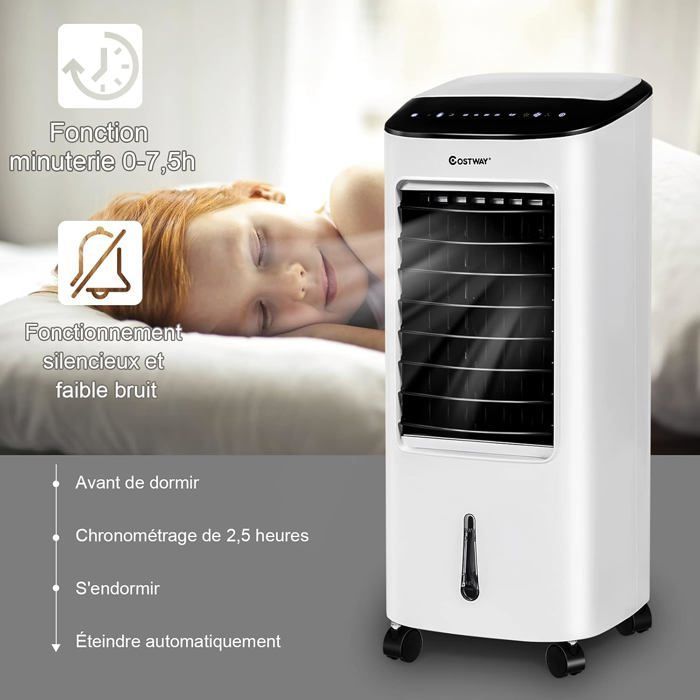 Aire acondicionado portátil COSTWAY 7L 4 en 1 - Enfriador de aire - Control remoto - 65W - Temporizador de 7.5H - 3 modos/velocidades - Pantalla LED - 27x30x74